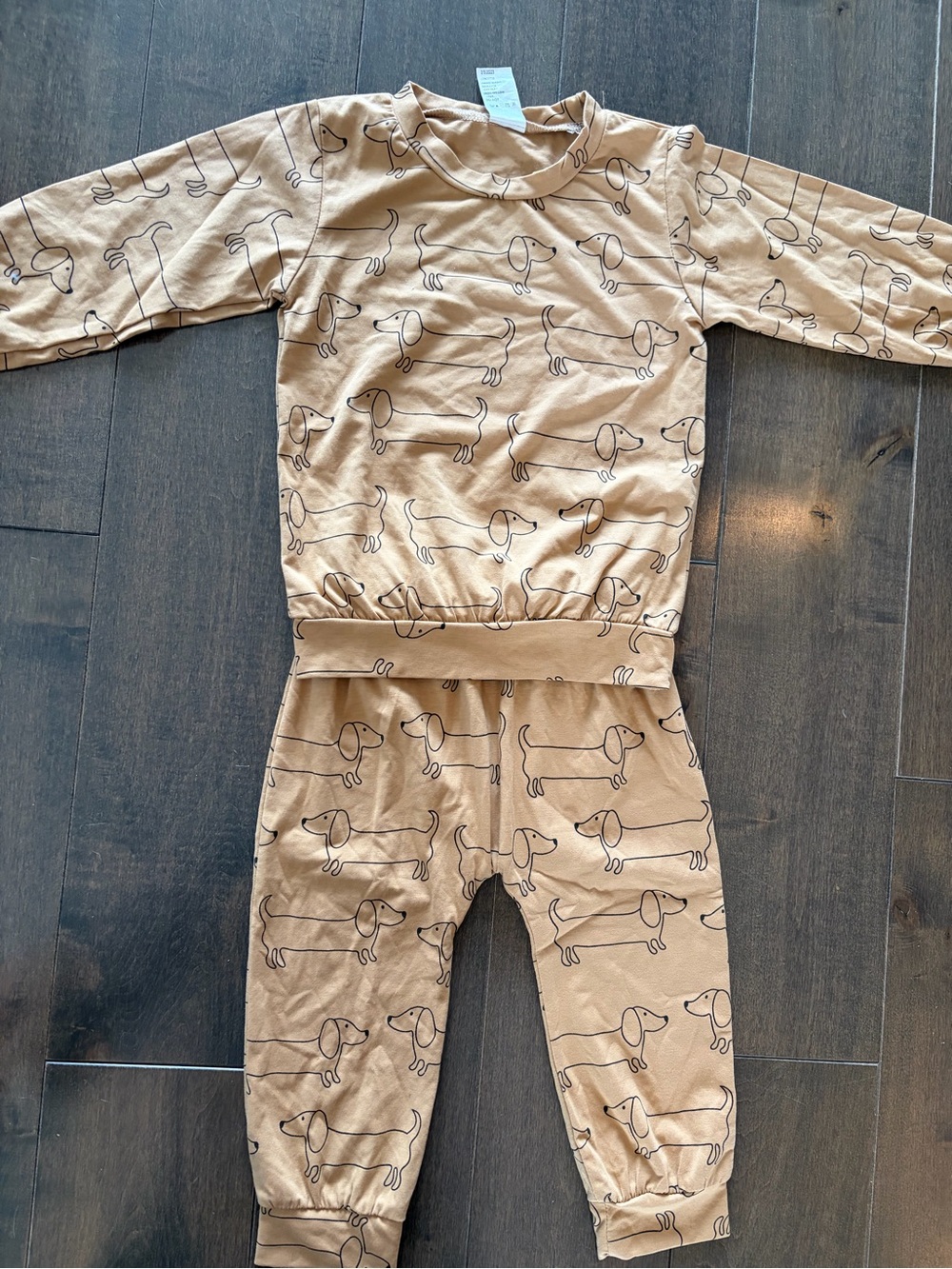 Kids Beige Dachshund Print Pajama Set - Brand Unspecified